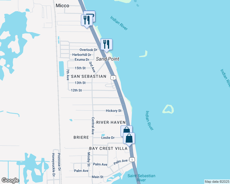 map of restaurants, bars, coffee shops, grocery stores, and more near 3995 12th Street in Sebastian