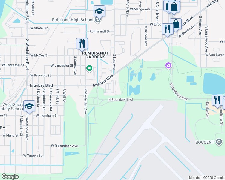 map of restaurants, bars, coffee shops, grocery stores, and more near 6931 Frog Pocket Place in Tampa