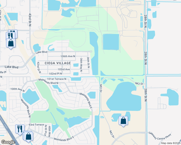 map of restaurants, bars, coffee shops, grocery stores, and more near 10231 36th Street North in Clearwater