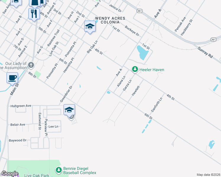 map of restaurants, bars, coffee shops, grocery stores, and more near 2556 Avenue A in Ingleside