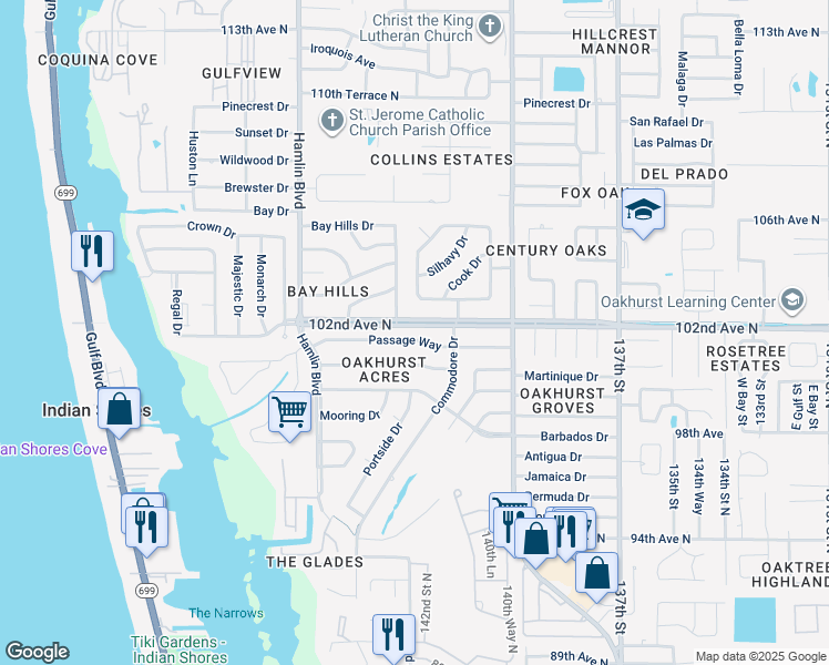 map of restaurants, bars, coffee shops, grocery stores, and more near 14291 Passage Way in Seminole