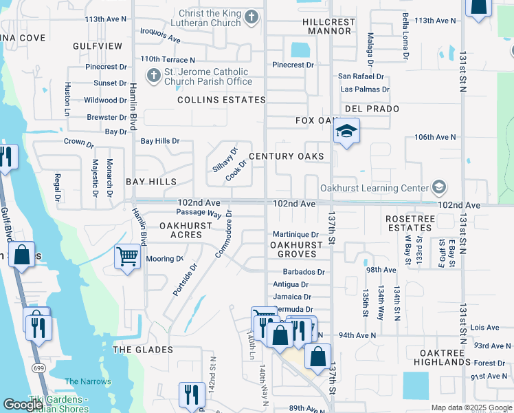 map of restaurants, bars, coffee shops, grocery stores, and more near 14010 102nd Avenue in Largo