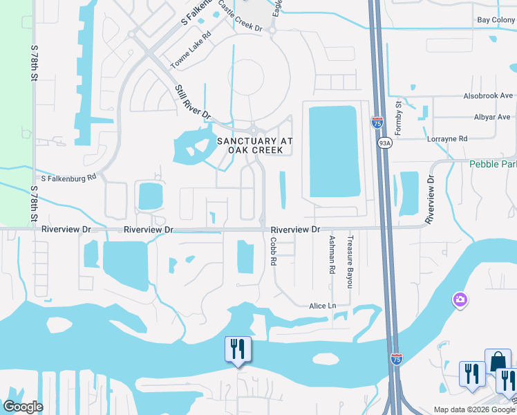 map of restaurants, bars, coffee shops, grocery stores, and more near 9026 Riverview Drive in Riverview
