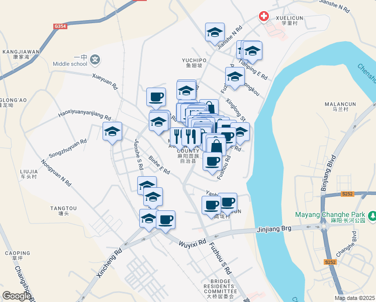 map of restaurants, bars, coffee shops, grocery stores, and more near in Huaihua