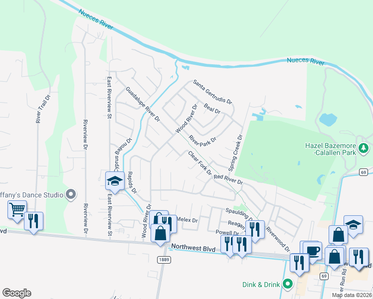 map of restaurants, bars, coffee shops, grocery stores, and more near 4430 Clear Fork Drive in Corpus Christi