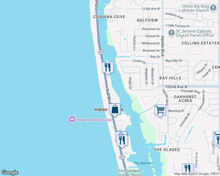 map of restaurants, bars, coffee shops, grocery stores, and more near 19941 Gulf Boulevard in Indian Shores