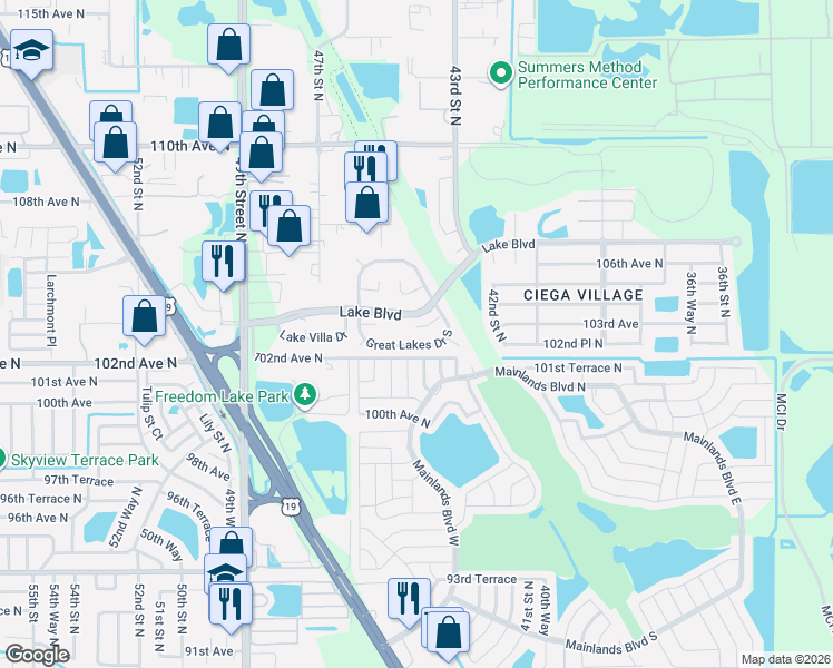 map of restaurants, bars, coffee shops, grocery stores, and more near 4479 Michigan Lane in Clearwater