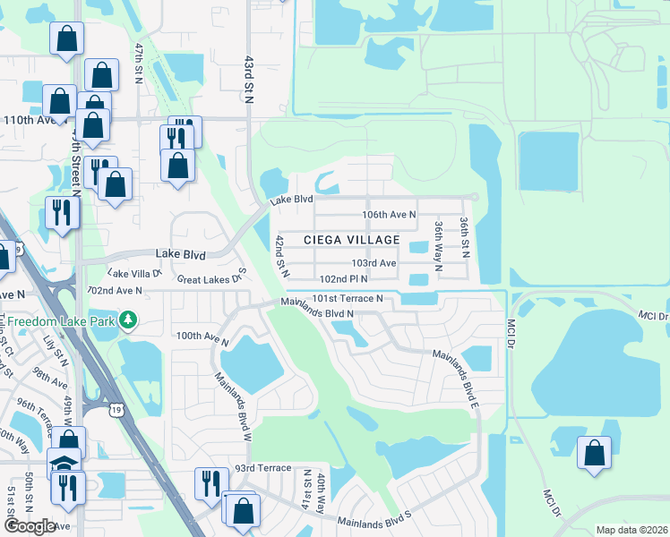map of restaurants, bars, coffee shops, grocery stores, and more near 4016 103rd Avenue in Clearwater