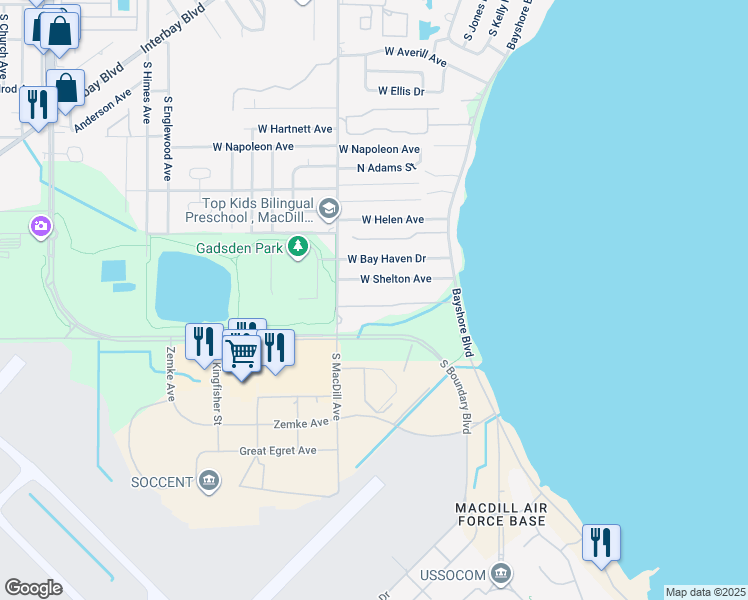 map of restaurants, bars, coffee shops, grocery stores, and more near 2871 Bayshore Trails Dr in Tampa