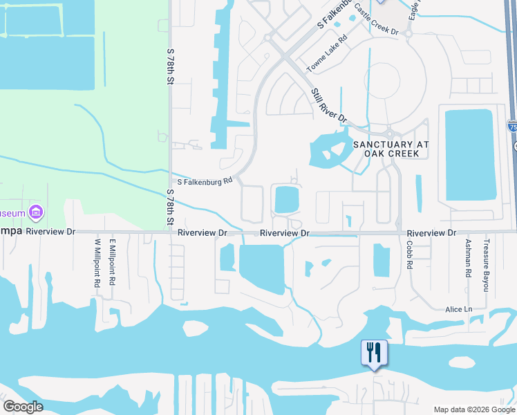 map of restaurants, bars, coffee shops, grocery stores, and more near 8532 Deer Chase Drive in Riverview