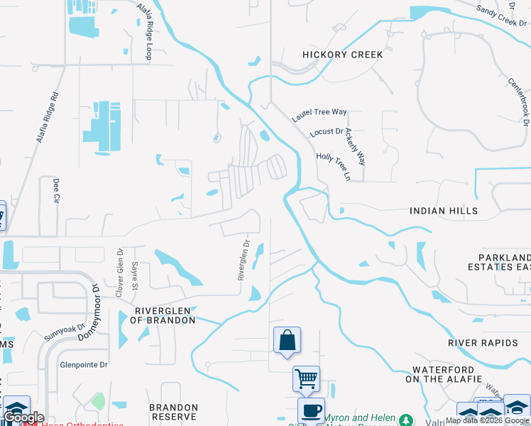 map of restaurants, bars, coffee shops, grocery stores, and more near 12534 River Birch Drive in Riverview