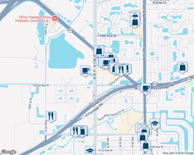 map of restaurants, bars, coffee shops, grocery stores, and more near 10297 East Doctor Martin Luther King Junior Boulevard in Tampa