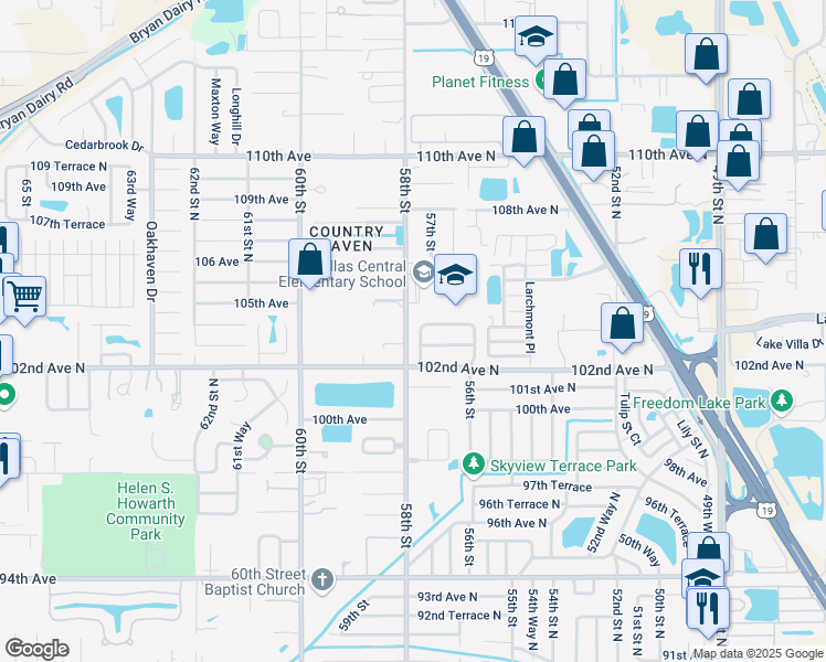 map of restaurants, bars, coffee shops, grocery stores, and more near 5601-5799 103rd Avenue North in Pinellas Park