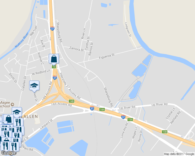map of restaurants, bars, coffee shops, grocery stores, and more near 4609 Sharpsburg Road in Corpus Christi
