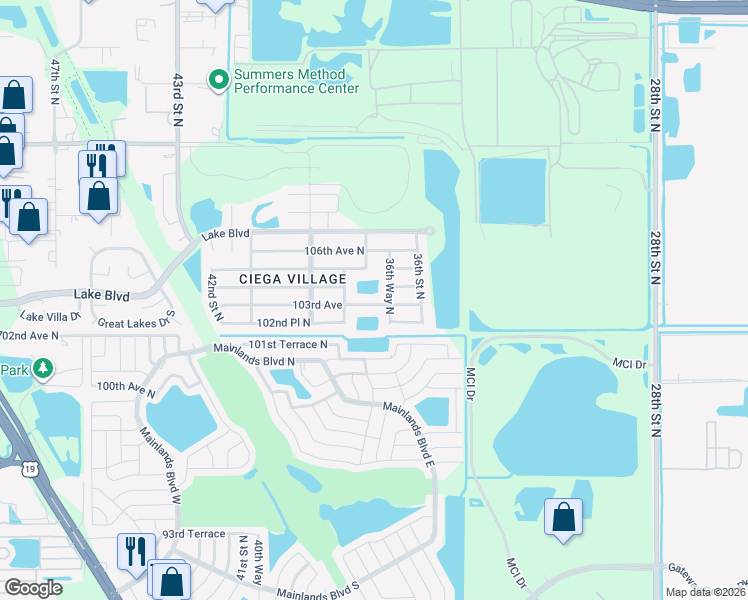 map of restaurants, bars, coffee shops, grocery stores, and more near 3681 103rd Avenue in Clearwater