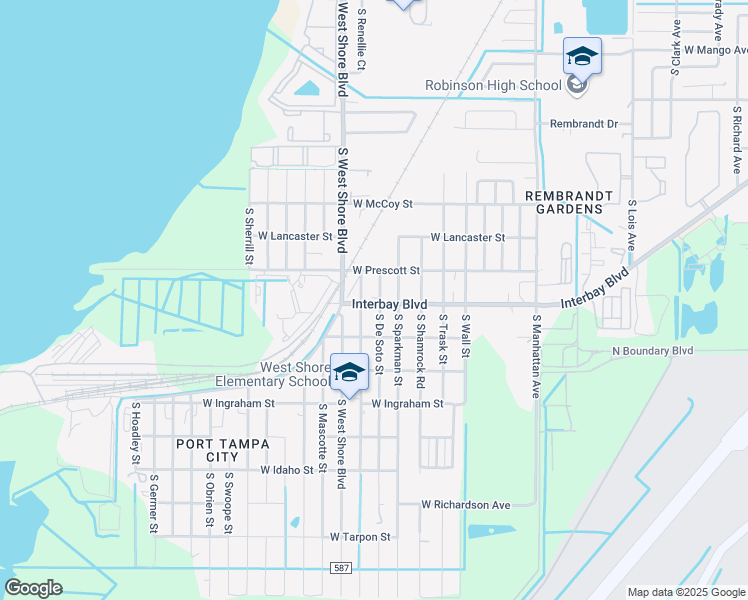 map of restaurants, bars, coffee shops, grocery stores, and more near 6903 South De Soto Street in Tampa