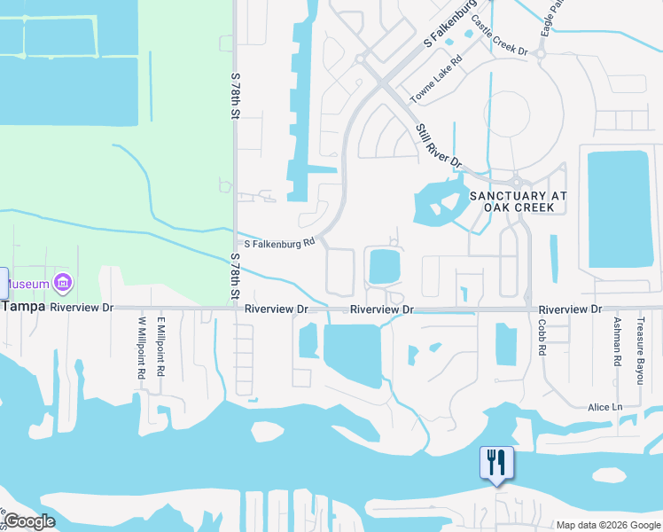 map of restaurants, bars, coffee shops, grocery stores, and more near 8416 Deer Chase Drive in Riverview