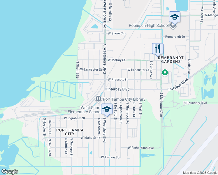 map of restaurants, bars, coffee shops, grocery stores, and more near in Tampa
