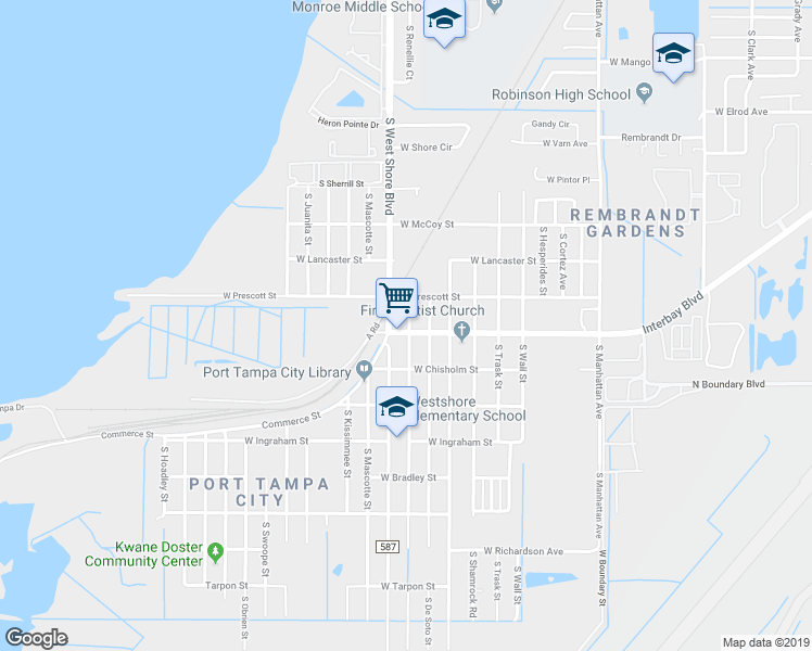 map of restaurants, bars, coffee shops, grocery stores, and more near in Tampa