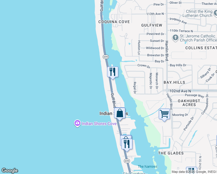 map of restaurants, bars, coffee shops, grocery stores, and more near 19940 Gulf Boulevard in Indian Shores