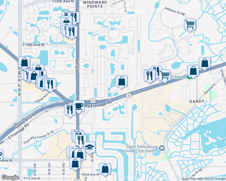 map of restaurants, bars, coffee shops, grocery stores, and more near 2 Waterford in St. Petersburg