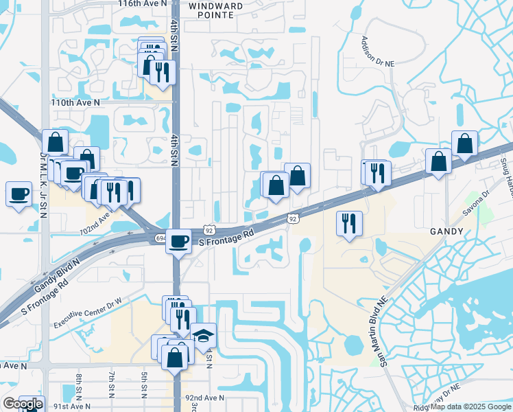map of restaurants, bars, coffee shops, grocery stores, and more near 2 Waterford in St. Petersburg