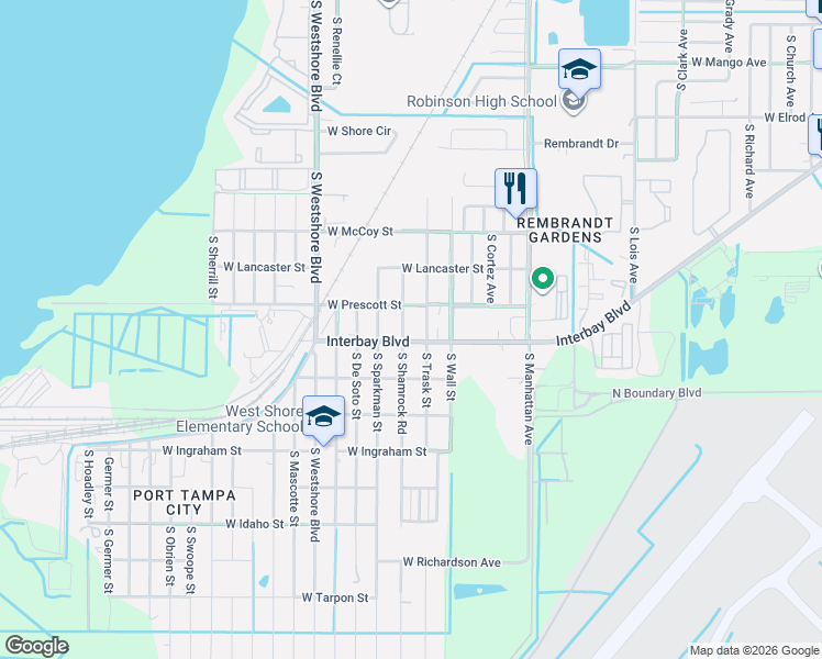 map of restaurants, bars, coffee shops, grocery stores, and more near 6822 South Shamrock Road in Tampa