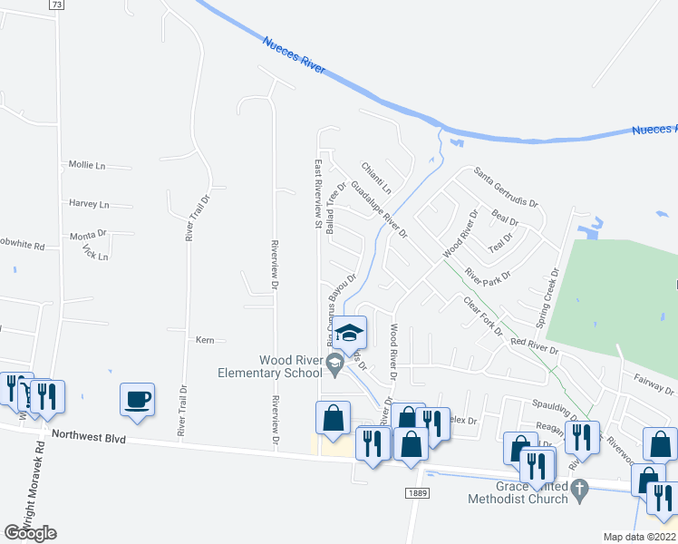 map of restaurants, bars, coffee shops, grocery stores, and more near 15426 Basswood Drive in Corpus Christi