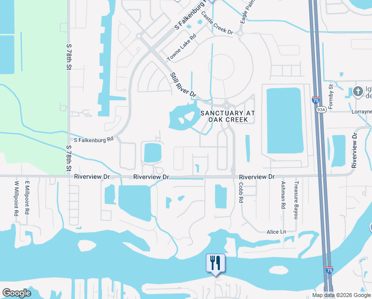 map of restaurants, bars, coffee shops, grocery stores, and more near 8802 Sandy Plains Drive in Riverview