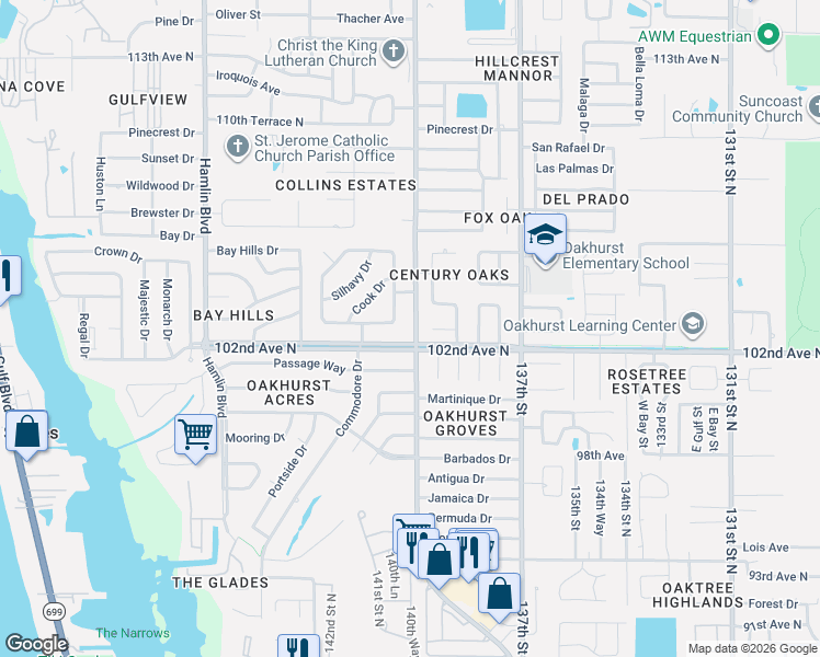 map of restaurants, bars, coffee shops, grocery stores, and more near 10349 Hetrick Circle South in Largo