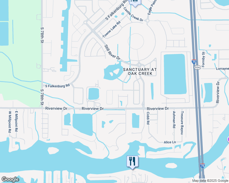 map of restaurants, bars, coffee shops, grocery stores, and more near 8802 Sandy Plains Drive in Riverview