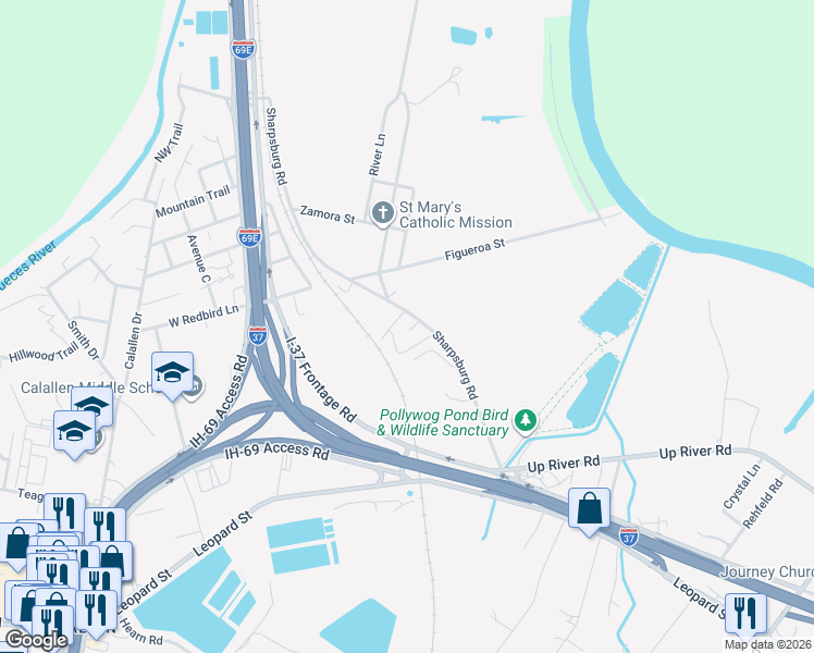 map of restaurants, bars, coffee shops, grocery stores, and more near 4674 Sharpsburg Road in Corpus Christi