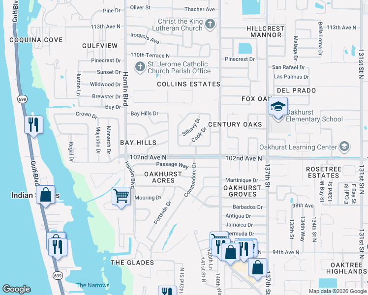map of restaurants, bars, coffee shops, grocery stores, and more near 10371 Hetrick Circle West in Largo