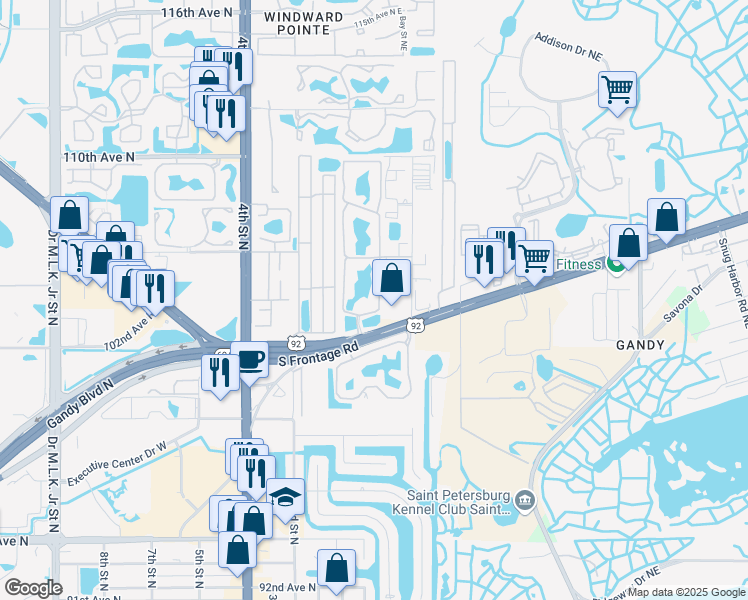 map of restaurants, bars, coffee shops, grocery stores, and more near 2 Waterford in St. Petersburg
