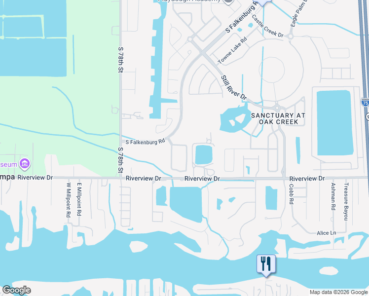 map of restaurants, bars, coffee shops, grocery stores, and more near 8560 Deer Chase Drive in Riverview