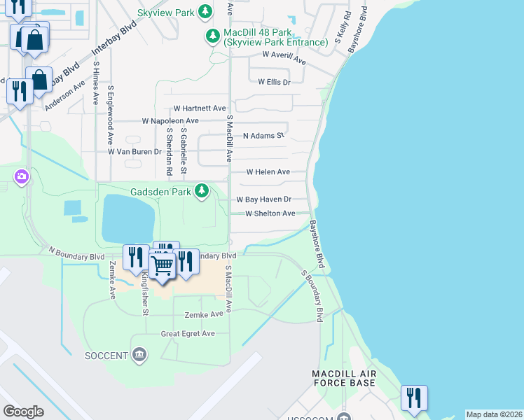 map of restaurants, bars, coffee shops, grocery stores, and more near 2830 West Bay Haven Drive in Tampa