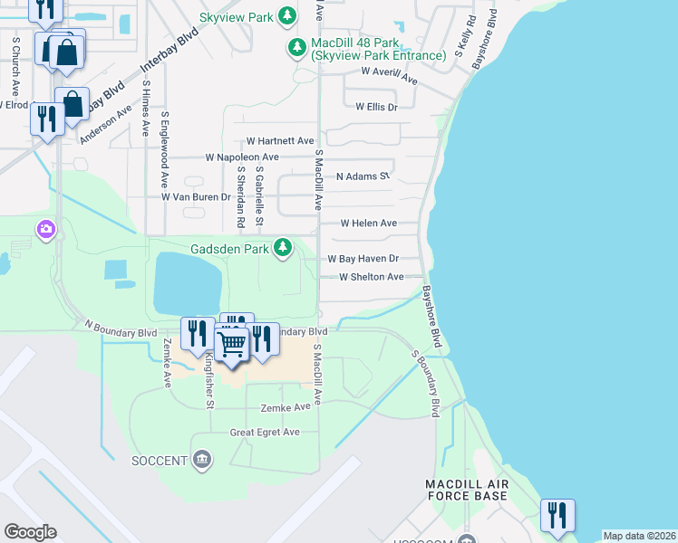 map of restaurants, bars, coffee shops, grocery stores, and more near 2830 West Bay Haven Drive in Tampa