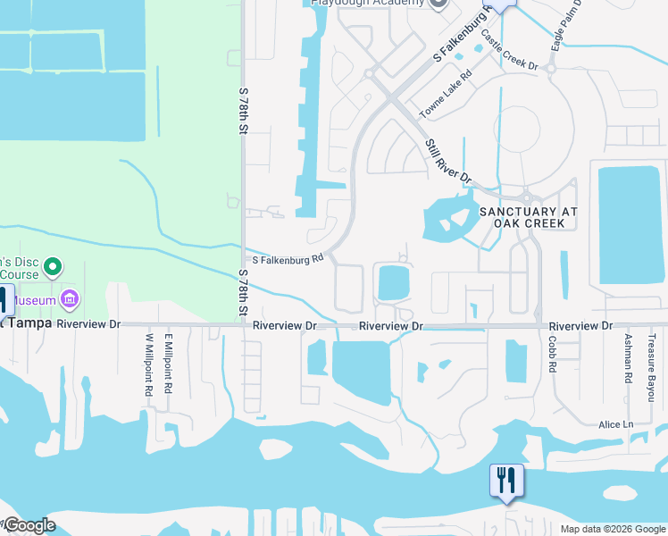 map of restaurants, bars, coffee shops, grocery stores, and more near 8405 Deer Chase Drive in Riverview