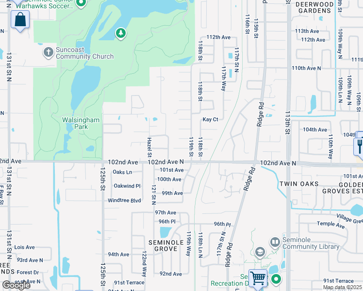 map of restaurants, bars, coffee shops, grocery stores, and more near 11936 104th Avenue in Largo