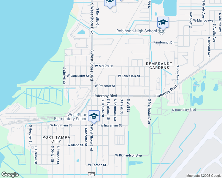 map of restaurants, bars, coffee shops, grocery stores, and more near 6821 South Shamrock Road in Tampa