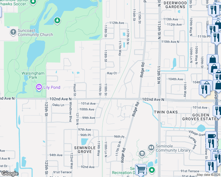 map of restaurants, bars, coffee shops, grocery stores, and more near 11796 Saree Court in Largo