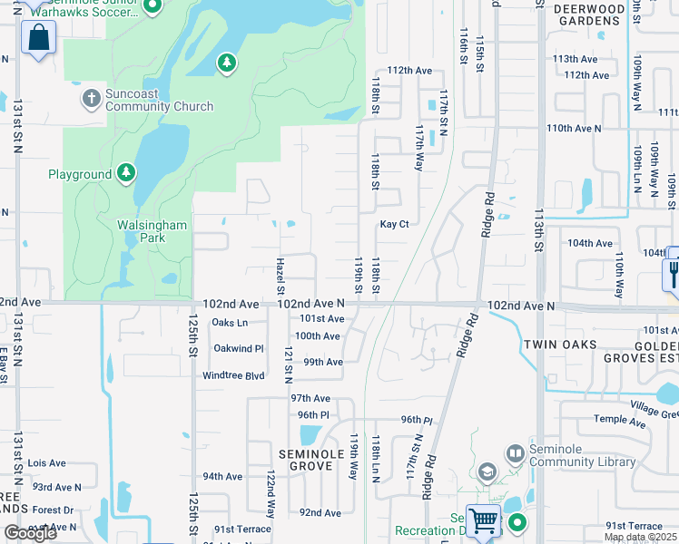 map of restaurants, bars, coffee shops, grocery stores, and more near 11936 104th Avenue in Largo
