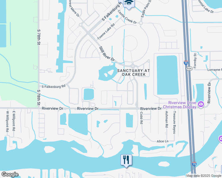 map of restaurants, bars, coffee shops, grocery stores, and more near 8806 Sandy Plains Drive in Riverview