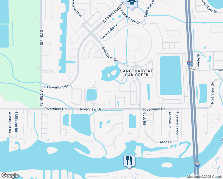 map of restaurants, bars, coffee shops, grocery stores, and more near 8802 Sandy Plains Drive in Riverview