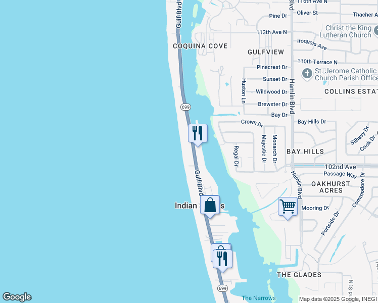 map of restaurants, bars, coffee shops, grocery stores, and more near 20002 Gulf Boulevard in Indian Shores