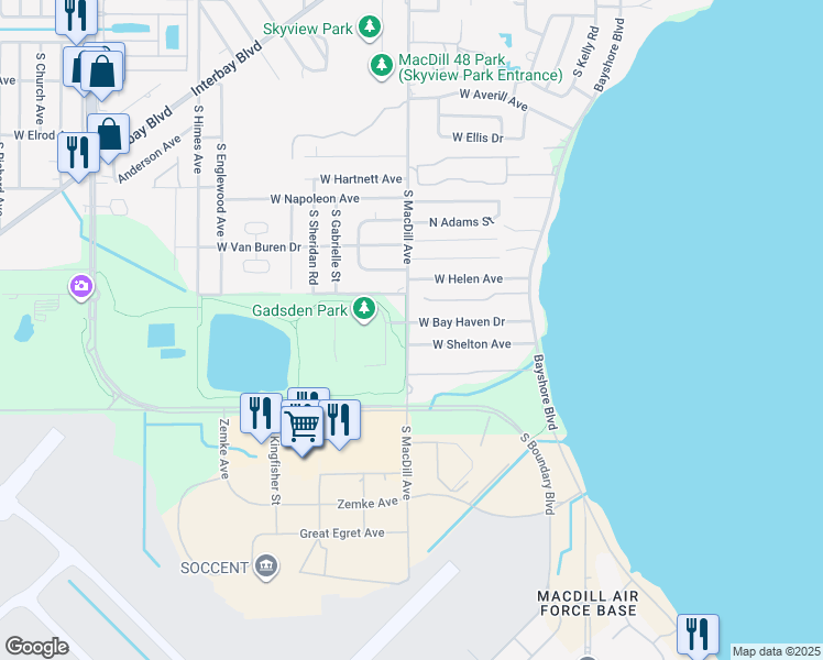 map of restaurants, bars, coffee shops, grocery stores, and more near 3022 West Bay Haven Drive in Tampa