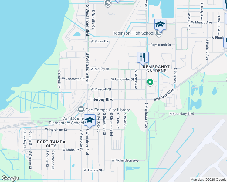 map of restaurants, bars, coffee shops, grocery stores, and more near 6821 South Shamrock Road in Tampa
