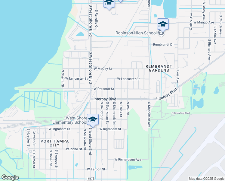 map of restaurants, bars, coffee shops, grocery stores, and more near 6821 South Shamrock Road in Tampa