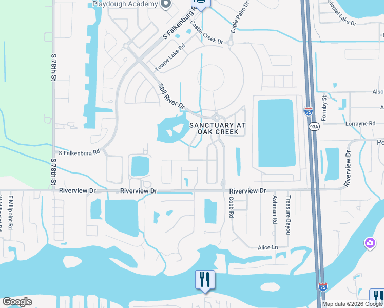 map of restaurants, bars, coffee shops, grocery stores, and more near 8368 Moccasin Trail Drive in Riverview