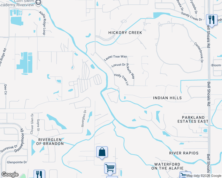map of restaurants, bars, coffee shops, grocery stores, and more near 4868 Rambling River Road in Brandon